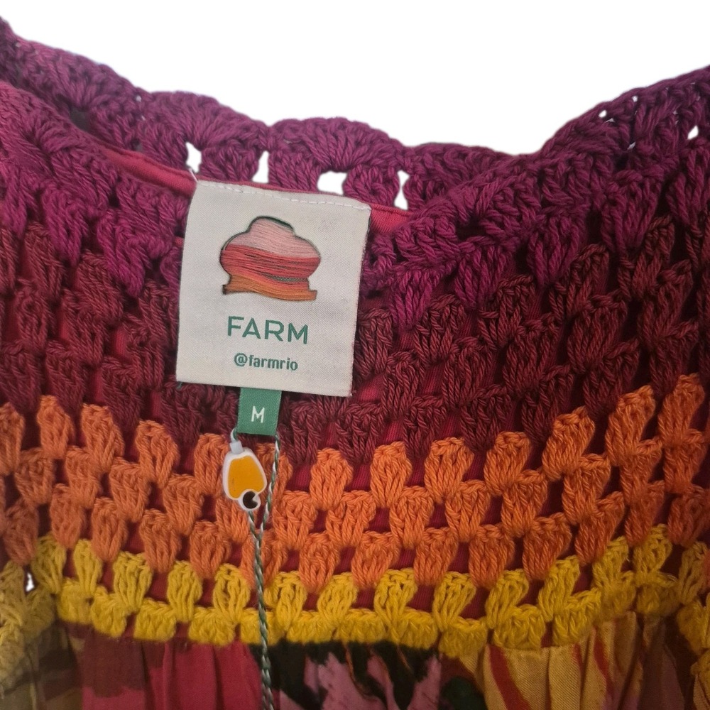 Farm Rio Macaw Party Dress Crochet Top Colorful Parrot Maxi Midi Sun Dress NWT - Picture 7 of 16